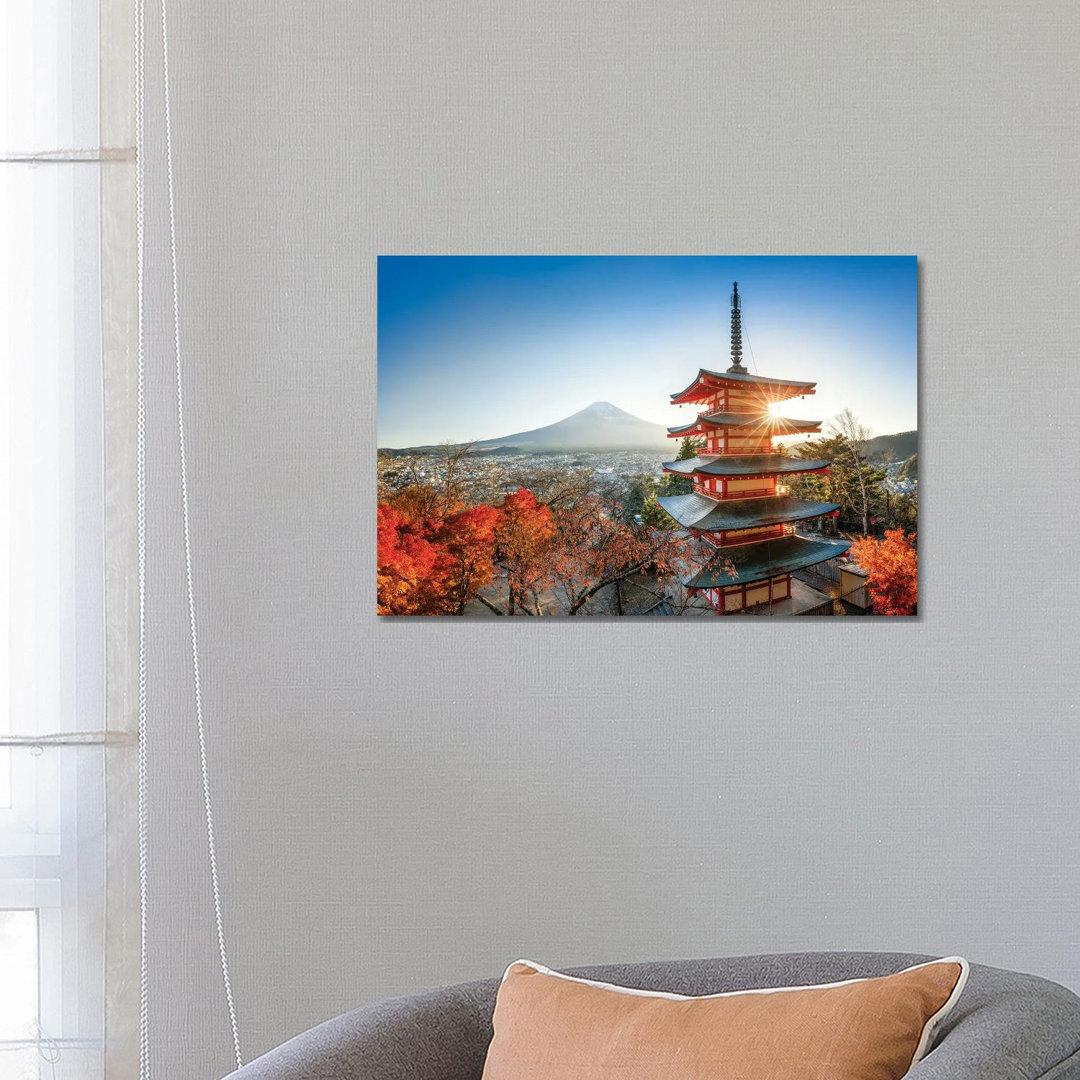Chureito Pagoda With Mount Fuji In Autumn Season by Jan Becke - Wrapped Canvas Print