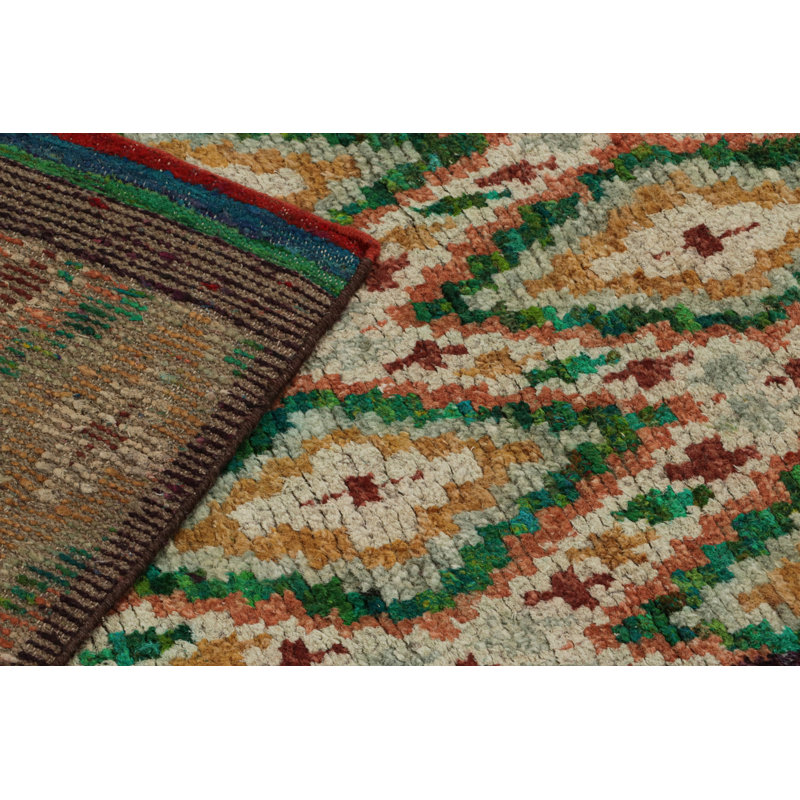 Moroccan Hand Knotted Geometric Area Rug, Rectangle 6' x 9'
