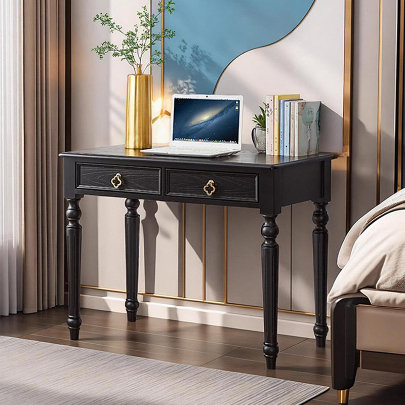 Black Rectangular Solid Wood with 2 drawers writing desk, 29.92" H x 39.37" W x 19.69" D