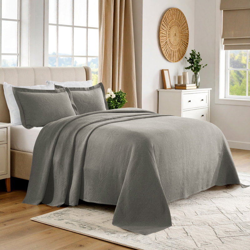 Ensemble de couvre-lit matelassé 100% coton Blue Nile Mills - jacquard Celtic Circle surdimensionné, Gris anthracite