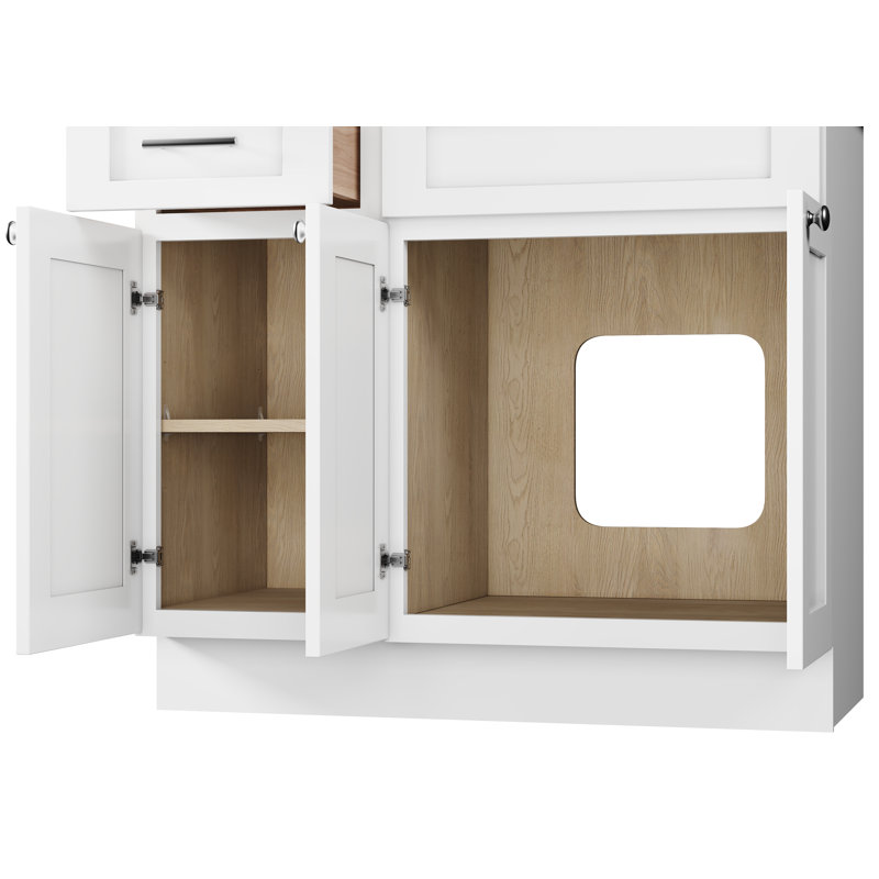Disar 45'' Single Bathroom Vanity With Left Tall Linen Cabinet Dovetail Solid Wood Drawer Base Only, White