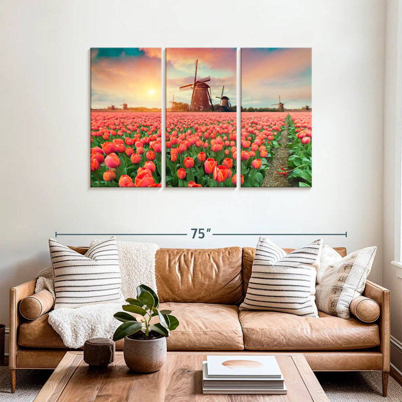 Harnek Dutch Windmill Spring Tulips, 36" H x 57" W
