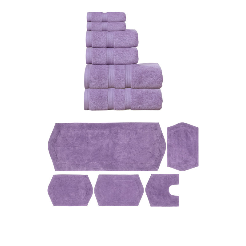 Bryd Collection 100% Soft Cotton 6 Pc Towel Set & 5 Pc Bath Rug Set, (Set of 11), Purple