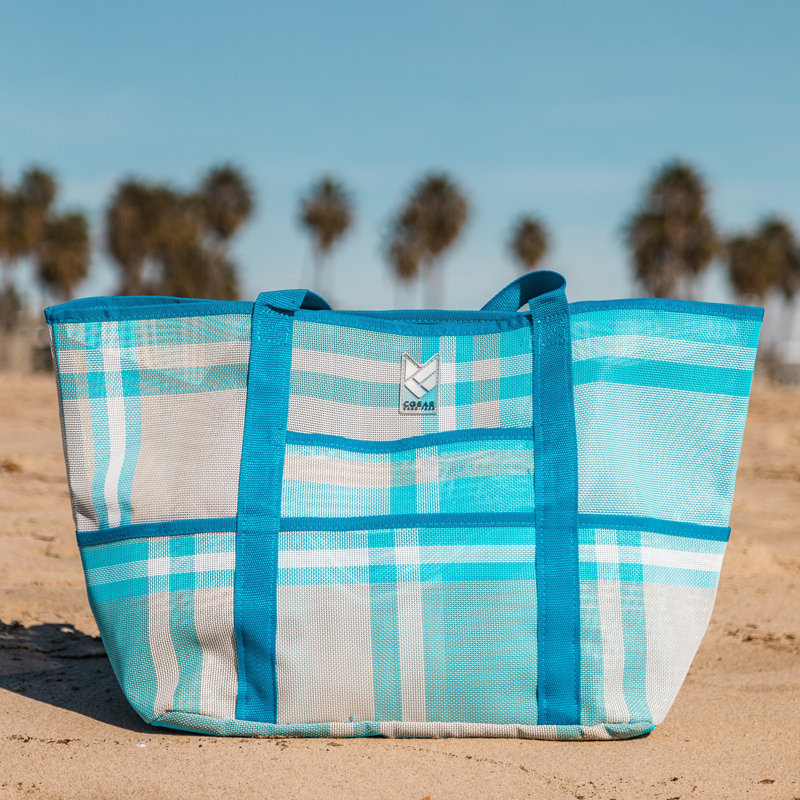 Léger sac fourre-tout de plage sans sable, Tissu écossais bleu
