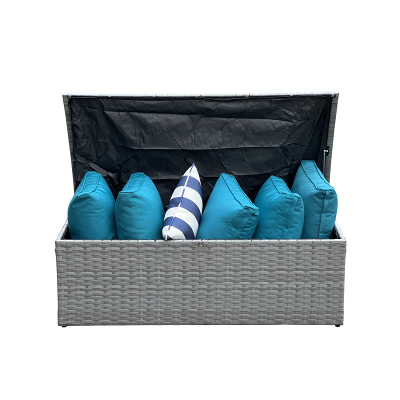 Arlington Outdoor Wicker 7 Person Seating Group with Cushions & Storage,  Gray Frame/Sky Blue Cushion