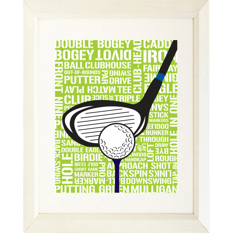 «Golf Typographie», impression, H 22,5 po x l 18,5 po x P 1 po, Blanc, Papier avec cadre blanc