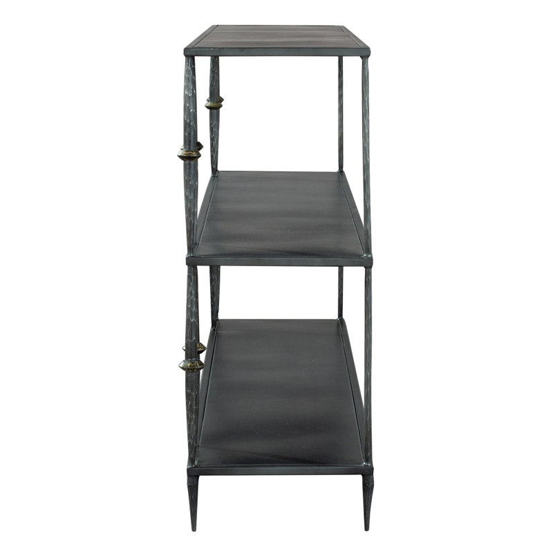 Transitional Gray 55" Mirrored Metal & Wood Console Table with Storage