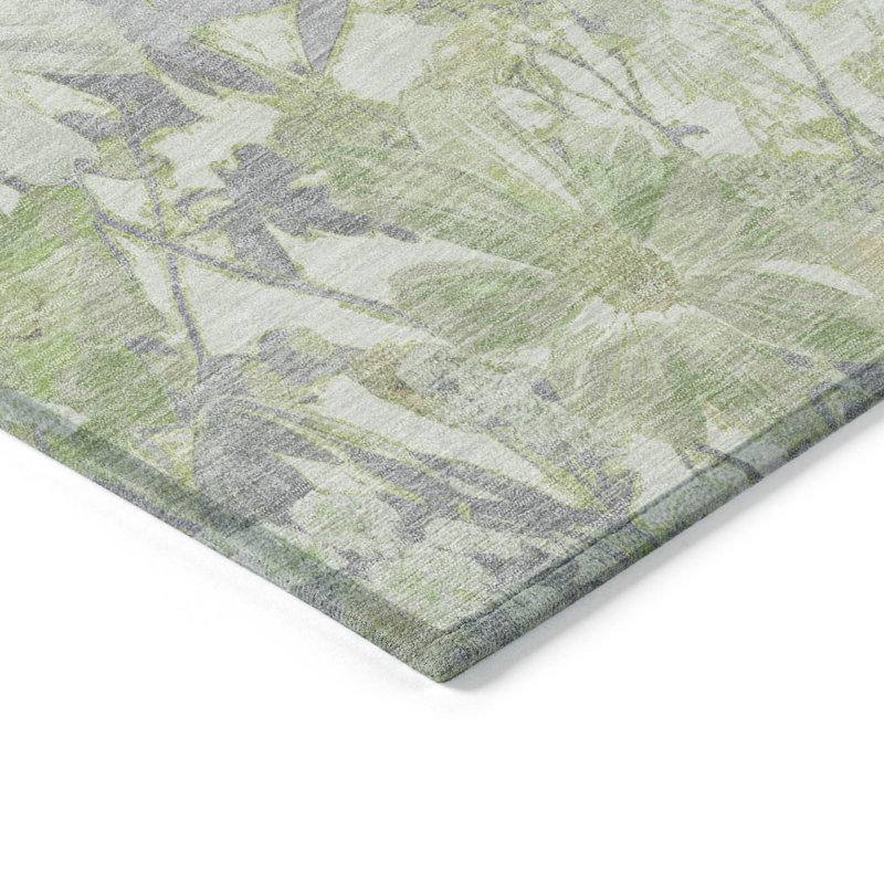 Machine Washable Indoor/Outdoor Claudian ACN1506 Aloe Rug, Rectangle 1'8" x 2'6"