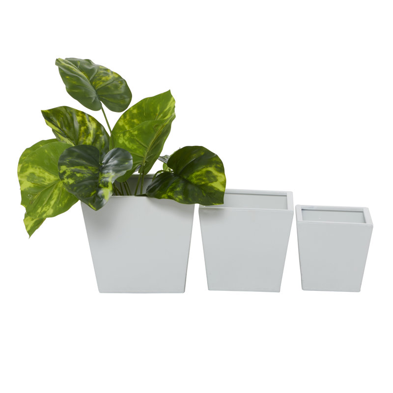 3 Piece Metal Indoor Outdoor Planter Set, White, 6" H x 6.4" W x 6.45" D