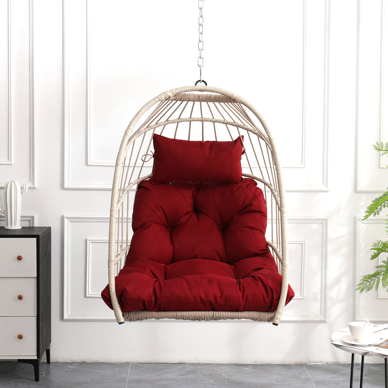 Fauteuil à œufs Red Pe - pliable, confortable, avec ensemble en acier inoxydable et balançoire à coussin, lavable à la corde