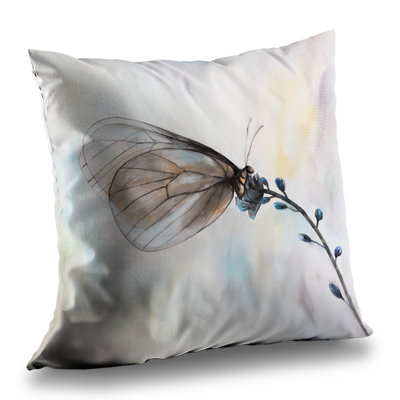 Butterfly on Blue Flowers Throw Pillow - Romantic Home Decor