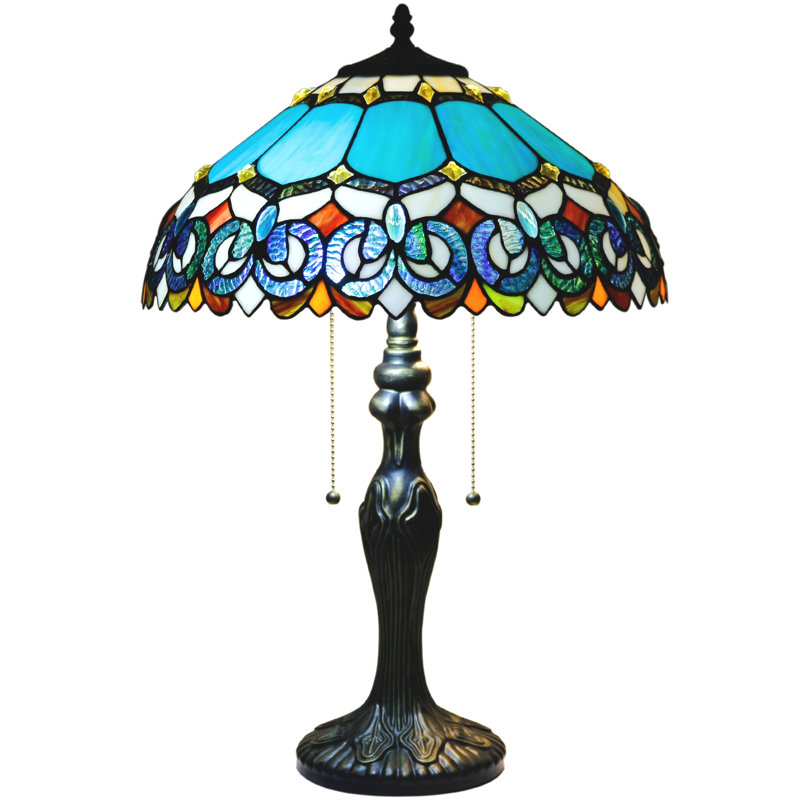 Lampe de table Tiffany en verre coloré 16 x 16 x 24 pouces (bleu bijoux baroque)