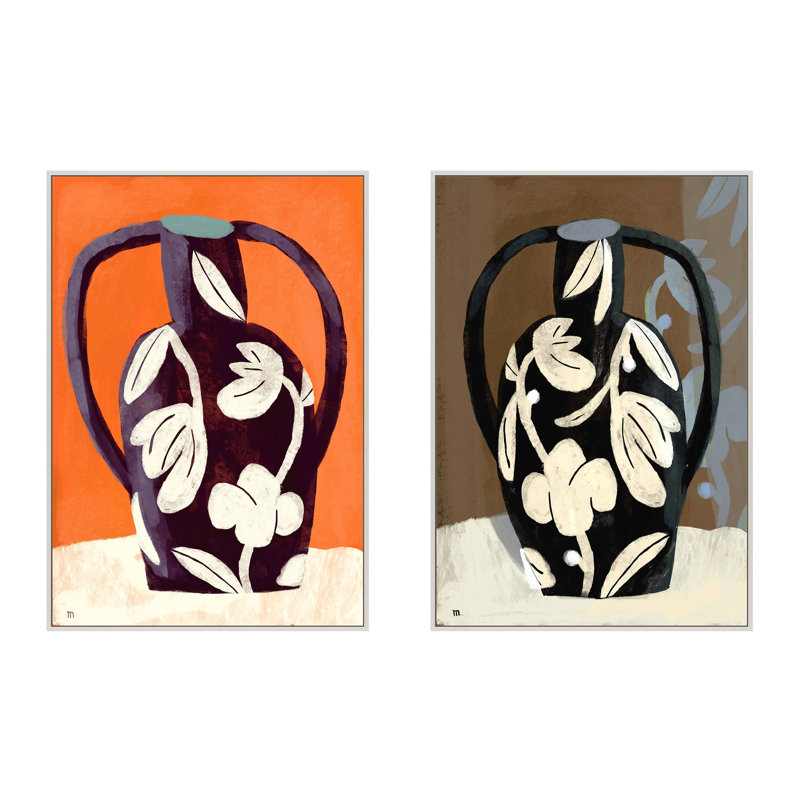Black Vases Print by Marco Marella For Studio M, White Framed Canvas, 30" H x 21" W x 1.25" D