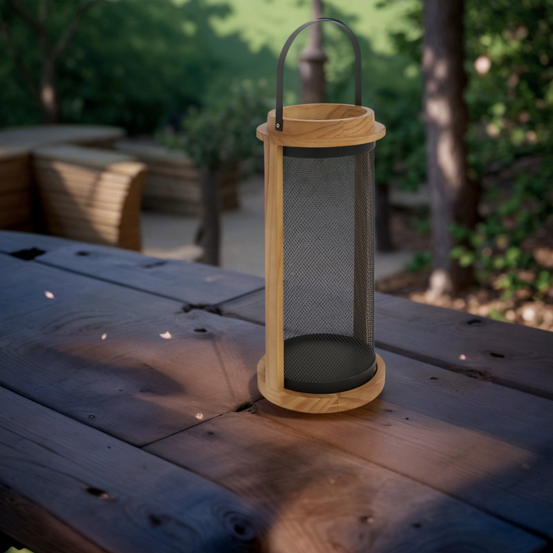 Wooden Candle Lantern with Metal Handle