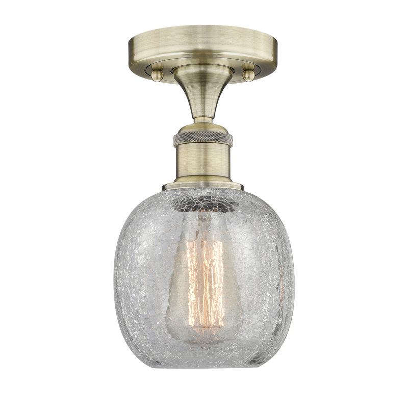 Plafonnier semi-encastré en verre Magréb, Transparence craquelée, Laiton antique