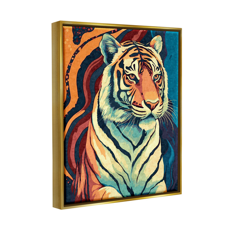 Tigre sauvage, reproduction d'art sur toile, H 31 po x l 25 po x P 1,7 po, Cadre flottant métallique doré