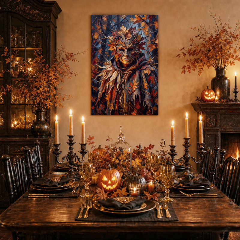 «Green Man with Leaf Crown in Autumn Colors», art mural sur toile, H 48 po x l 32 po