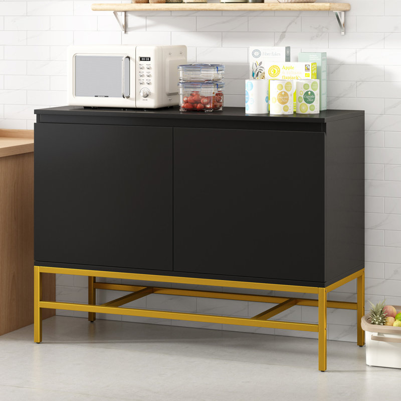 Buffet Jestiny, armoire de salle à manger, crédence de bureau avec deux tablettes réglables, Noir