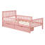 Lit plateforme rose en bois avec garde-corps double et 2 tiroirs de rangement-195740987-195740990