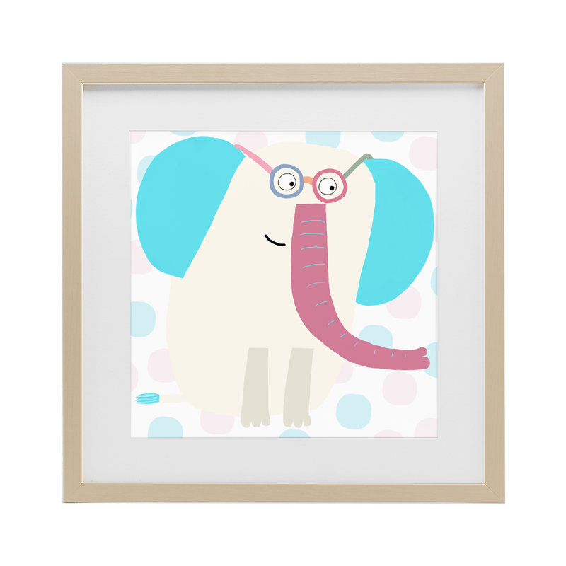 Éléphant bleu électrique, reproduction sous verre encadrée, design par Carla Daly, H 13 po x l 13 po, Cadre de récolte en pin
