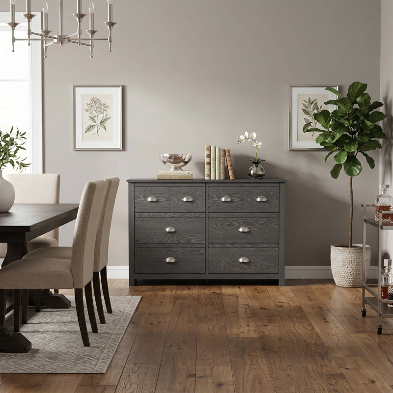 Commode double 6 tiroirs Bhure, Chêne gris foncé