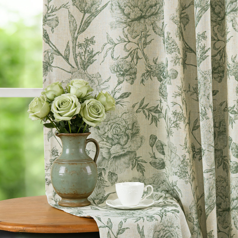 100% Blackout Vintage Floral Linen Curtains Double Layer French Country Peony Flower Printed Pattern Thermal Insulated Drapes for Bedroom Living Room Back Tab 2 Panels