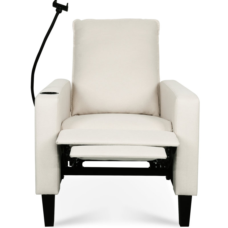 Beige Recliner Chair For Adults, Adjustable With Height & Cup Holder, Modern Phone Holder Bedroom - Foam Cushioned Area Side Pocket