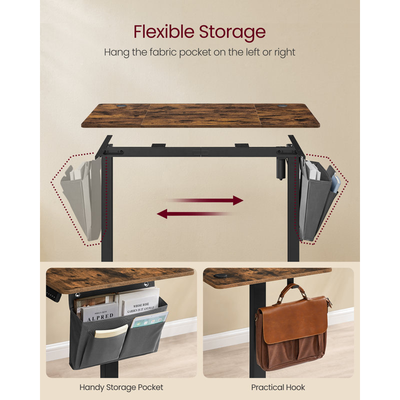 Height Adjustable Rectangle Standing Desk, Brown/Black, 120 H x 120 W x 60 D cm
