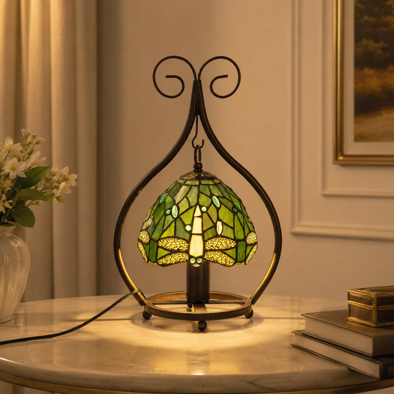 Tiffany Style Stained Glass Table Lamp, Blue Dragonfly Desk Lamp