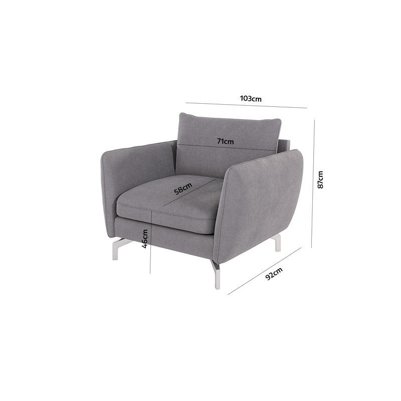 Modern Armchair  with Silver Metal Legs, Grey