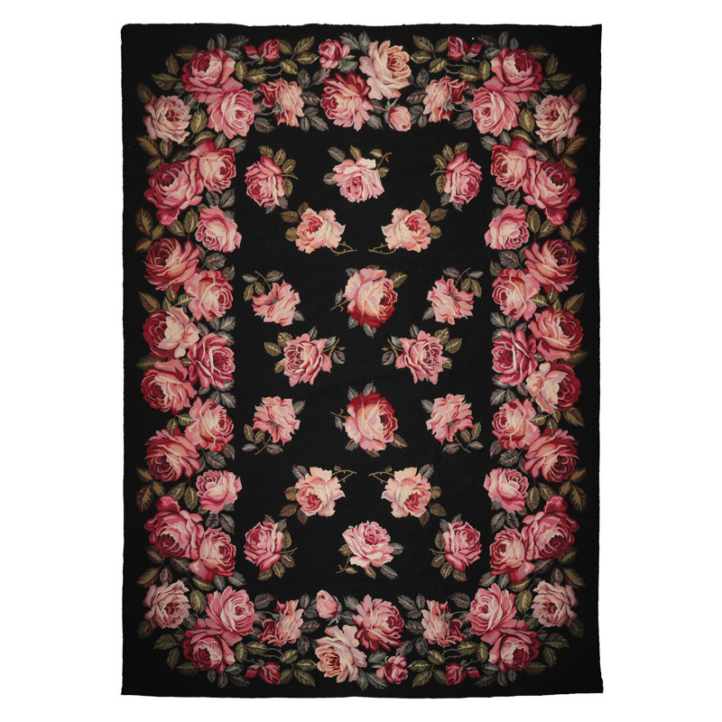 Tapis noir en laine tissé à la main 9 pi x 12 pi 6 po Asmara