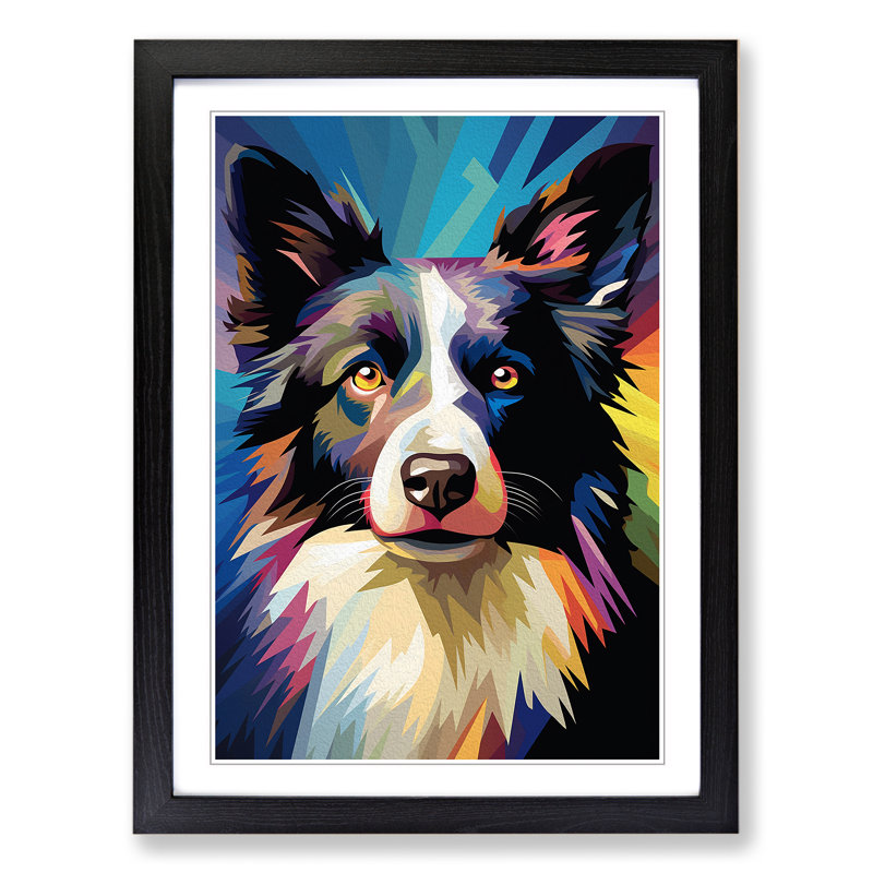 Border Collie Op No.2 - Single Picture Frame Print on Wood, Black Framed, 34cm H x 25cm W x 2cm D