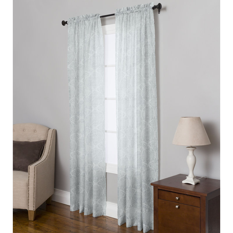 Eijaz 100% Polyester Semi-Sheer Distressed Medallion Print Curtain Panel with Rod Pocket Top, Blue, 51'' W x 63'' L