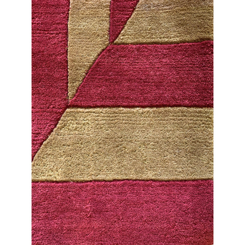 Tapis doré/rouge en laine noué la à la main Youenn, Rectangle 10 pi x 14 pi