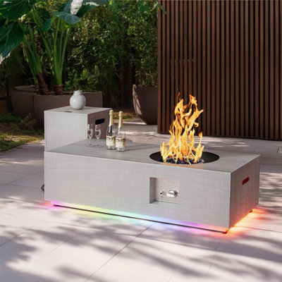 12.6’’ H X 48’’ W Metal Propane Outdoor Gas Fire Pit Table With Colorful Rgb Light