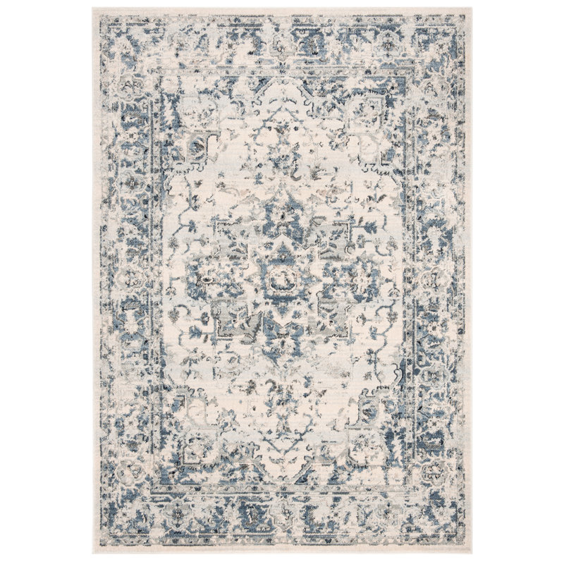 Charleston Oriental Area Rug In Ivory / Navy, Rectangle 122 x 183 cm