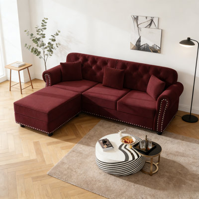 Beige/white 41.3'' Mid-century Modern Chesterfield Sofa - Velvet Upholstered With Nailhead Trim, Rolled Armrests, Button Tufted & 1 Included Pillow