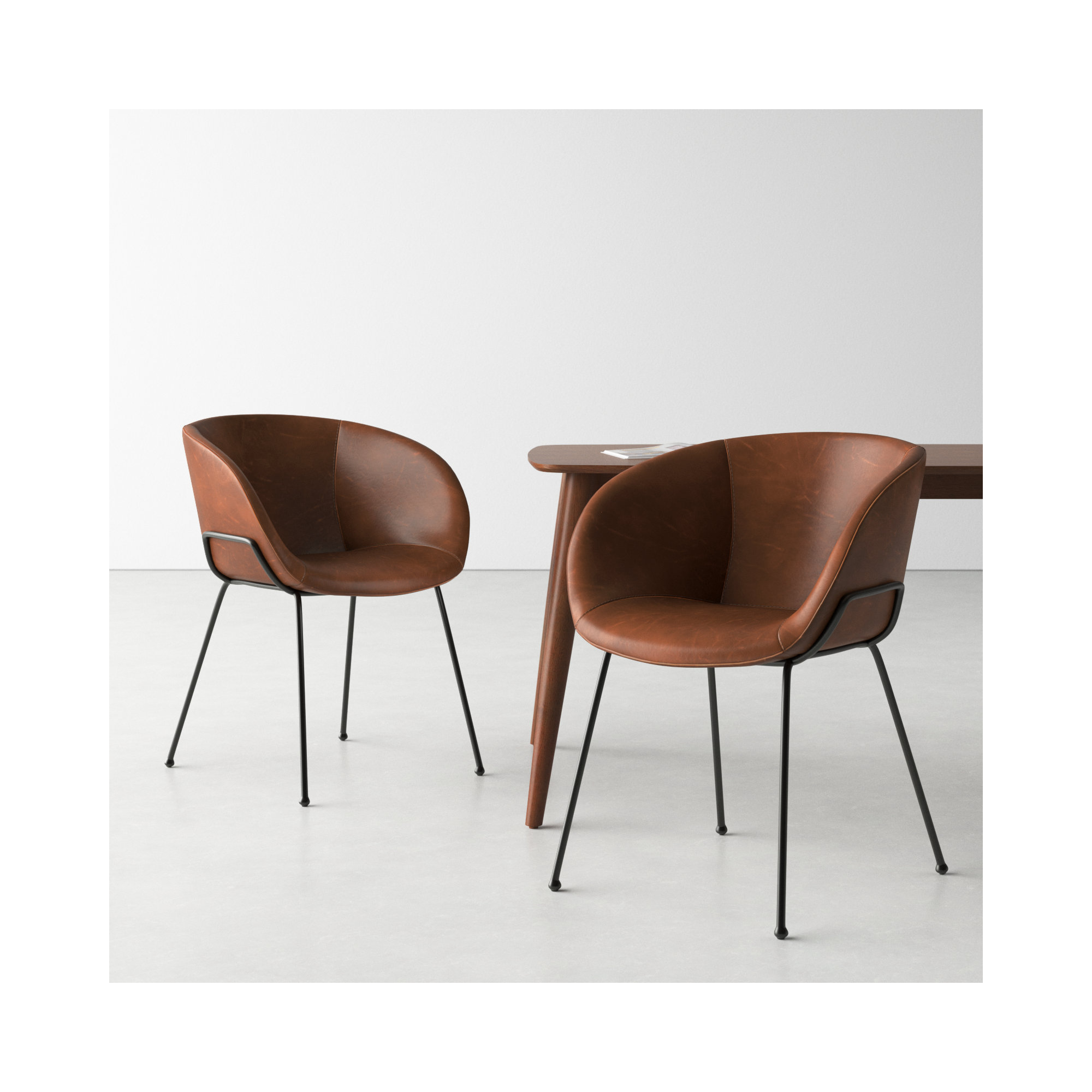 Ardea Upholstered Arm Chair, Dark Brown Faux Leather, Matte Black