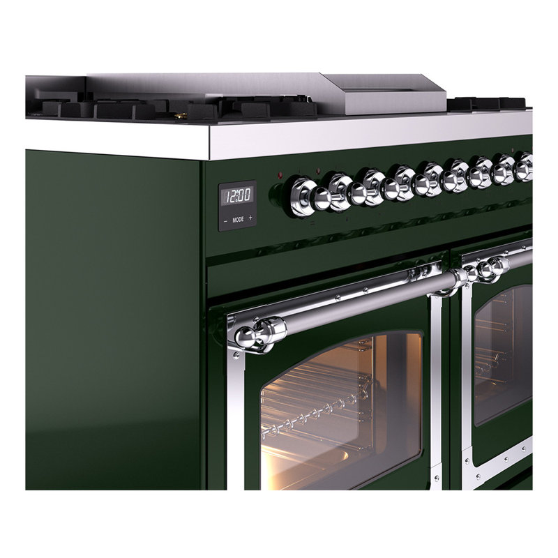 ILVE Nostalgie II Noblesse 40 in Dual Fuel Range, Emerald Green/Chrome, Natural Gas