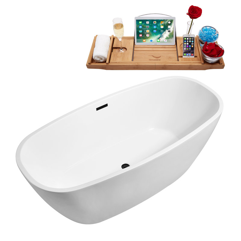 1699.3mm x 779.8mm Freestanding Soaking Acrylic Bathtub, Matte Black