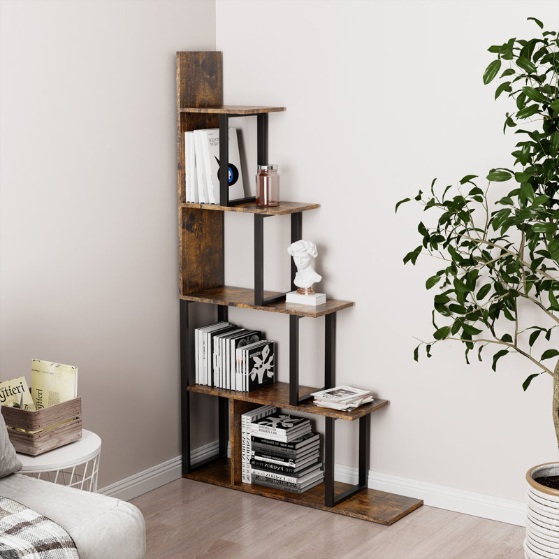 Urcino 160cm H x 90cm W Step Bookcase, Brow/Black