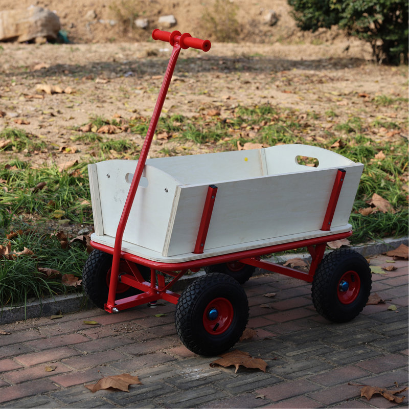 Poussette chariot en bois à 4 roues pour enfants avec barres latérales pour les jeux à l'extérieur (capacité de 118 kg)