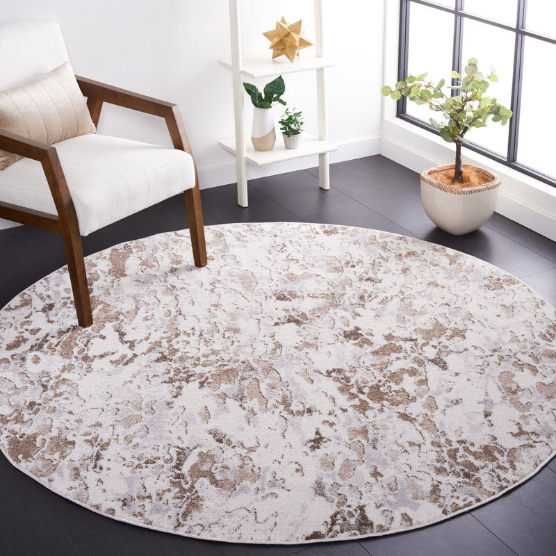 Tapis gris / ivoire Ethellee 682, Rond 6 pi 7 po