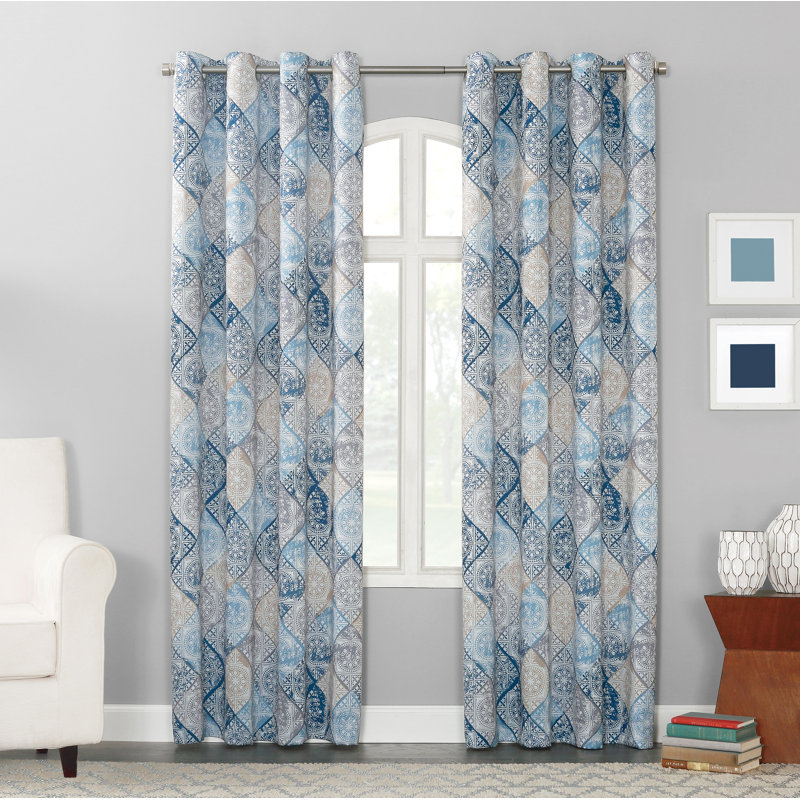 Global Medallion Print Room Darkening Grommet Curtain Panel, 54" W x 84" L, Indigo