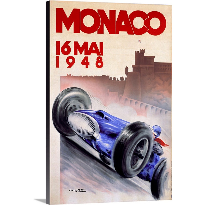 «Grand Prix, Monaco, 1948», affiche rétro par Geo Hamm Geo Hamm, reproduction d'art sur toile tendue, Toile tendue