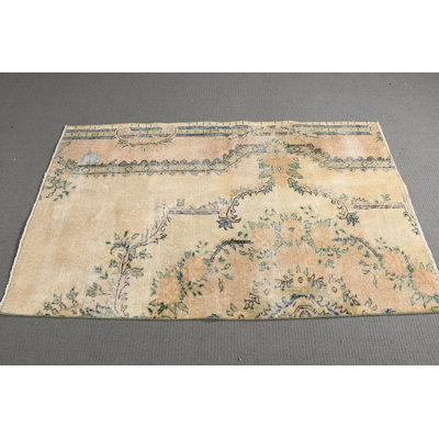 Vintage Turkish Oushak Accent Rug with Tribal Design for Kitchen or Entryway - Beige