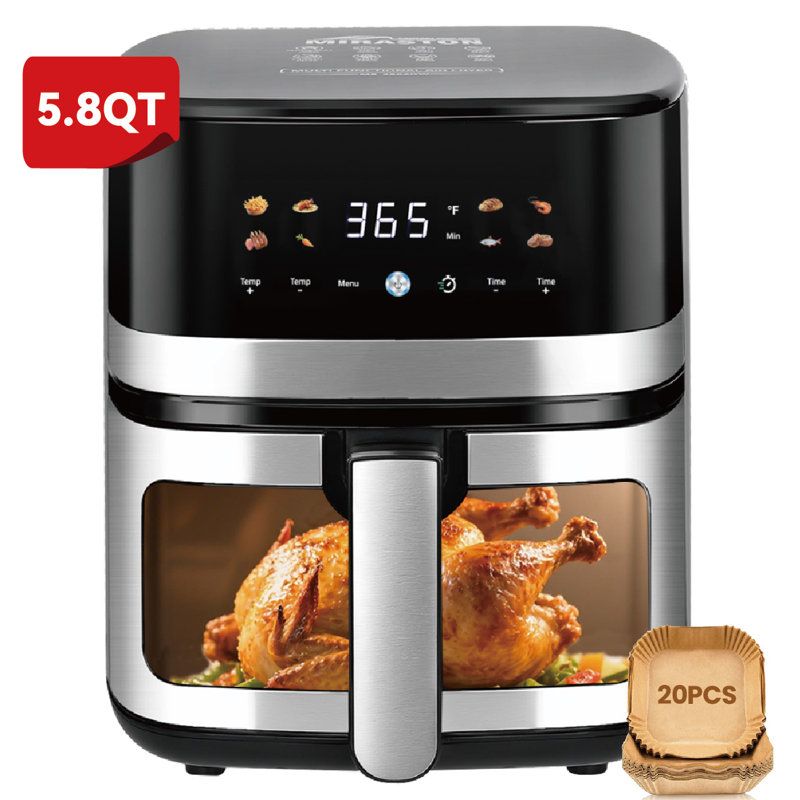 5.8qt Digital Air Fryer With Adjustable Temp&time For Air Fry, Roast, Reheat, Easy Cooking For Veggies, Frozen Food, Meats, Stainless Steel 304 (20pcs Air Fryer Liner As Gift)