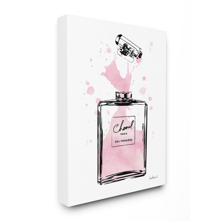 The Stupell Home Decor Collection Pretty Pink Watercolor Perfume Bottle Splash Oversized Stretched Canvas Wall Art, 24 x 1.5 x 30