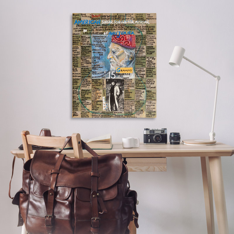 Art mural sur toile Willie Nelson par Sabin, H 48 po x l 36 po