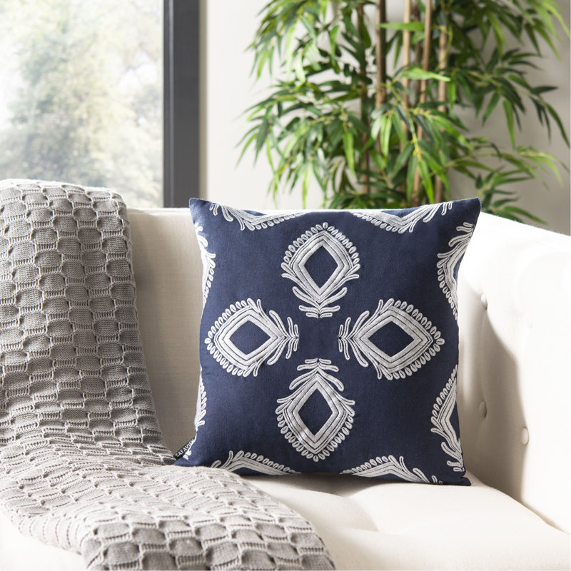 Embroidered Cotton Reversible Throw Pillow